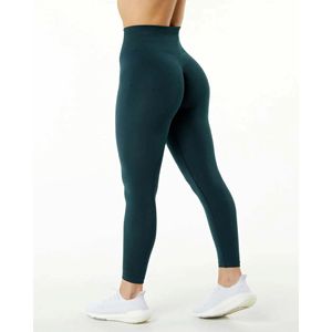 Leggings de yoga et fitness tricotés respirants pour femmes, taille mi-haute, motif uni, avec logo à la taille, nouveau style - Product Image 4
