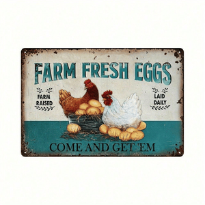 CIFbuy Plaque murale vintage rustique en aluminium 8x12 pouces, motif poulet de ferme, pour décoration murale en bois (TikTok pour service de sélection Temu) - Product Image 1