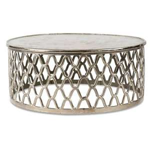 Table basse en métal argenté de luxe avec plateau élégant et sophistiqué, décoration de salon, grande table basse - Product Image 1