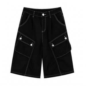 Shorts en jean baggy pour hommes et femmes, vente en gros, été, délavés, style Hip Hop Streetwear, taille mi-haute, ourlet brut, décontractés, utilitaires, style workwear, grandes poches - Product Image 2