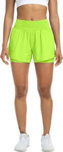 Shorts Deportivos de Cintura Alta para Mujer, Color Verde Neón, con Bolsillos, Cintura Elástica, Secado Rápido, Tejido de Punto, Spandex, Poliéster, Estilo Motociclista, Ropa Deportiva - Product Image 3