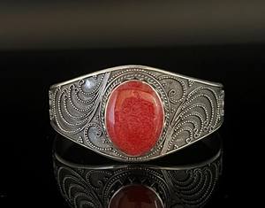 Pulsera de Coral Rojo Estilo Bali, Granulada, Plata de Ley 925, Hecha a Mano, 6 Pulgadas, Joyería de Piedras Preciosas Naturales, Regalo - Product Image 1