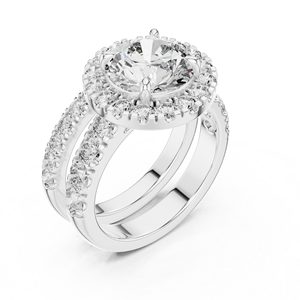 Bague halo en or blanc 14 carats plaqué rhodium avec diamant rond Aurielle Royale Luna Majesty - Product Image 2