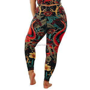 Último OEM personalizado mujeres Coral mi nombre impreso Yoga Set 2 piezas flexible Yoga traje transpirable sudor que absorbe las mallas de cintura alta - Product Image 5