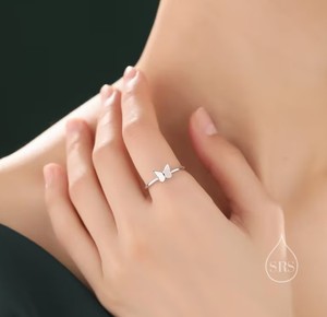 925 Sterling <b>Silver</b> 14K Gold Luxury Minimalist Butterfly <b>Ring</b> <b>Adjustable</b> Size Dainty Nature Inspired Design Engagement Wedding - Product Image 2