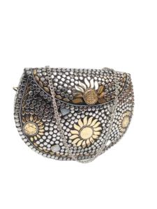 Sac à main tendance 2026 en mosaïque de pierre et métal, pochette ethnique antique de mariée, pochette élégante indienne pour femme, soirée et mariage - Product Image 2