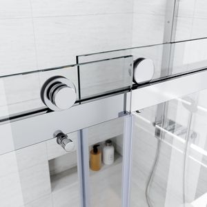 Porte de douche coulissante sans cadre en verre 56 60 pouces W X 76 In. Verre trempé transparent épais de 3/8 po (10 mm) en acier inoxydable robuste - Product Image 3