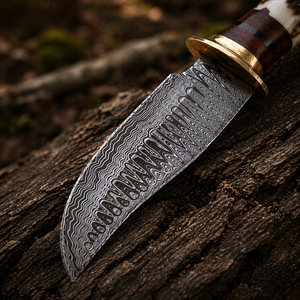 Couteau de camping miniature en acier Damas fait main avec manche en corne et étui en cuir - Lame biseautée - Cadeau pour la fête des pères - Product Image 4