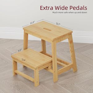 Premium <b>Bamboo</b> A-Frame Bedside <b>Stool</b> and Bathroom Utility Ladder Contemporary Two-Step Foldable Minimalist A-Frame Step <b>Stool</b> - Product Image 2