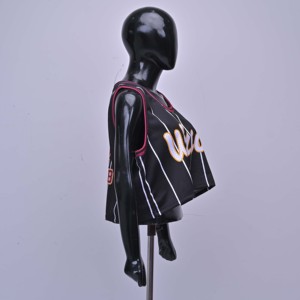 Villas Womens Black <b>Mesh</b> Basketball Jersey Sleeveless Tank <b>Top</b> Round Neck Breathable Polyester Striped Design Front Embroidery - Product Image 3