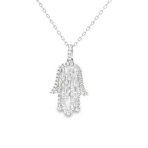 Collar de diamantes cultivados en laboratorio con diseño de baguette y mano de Fátima, de oro macizo de 14K y 18K, talismán de ojo turco, delicado para superposición, solitario, amuleto de protección - Product Image 3