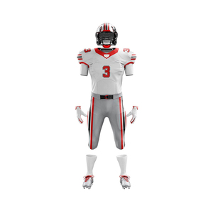 Ensemble Maillot et Pantalon de Football Américain Personnalisé Sublimé Blanc Rouge pour 3 Joueurs, Ajusté, Anti-Transpiration, pour Hommes Adultes - Product Image 5