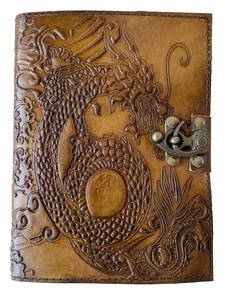 Handmade Dragon Embossed Genuine Leather <b>Book</b> Of Shadows Poetry Journal Organizer Notebook With Deckle Edge Paper & Brass C Lock - Product Image 4
