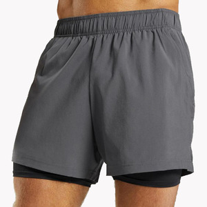 Premium Quality Double <b>Layer</b> Men's <b>Mid</b> Gym Sports Shorts Elastic Waist Eco-Friendly Anti-Wrinkle Quick Dry Breathable Solid - Product Image 1