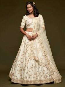 Luxury Ivory Gold Embroidered Bridal Lehenga Choli Set with Dupatta | Designer Wedding Wear Lehenga for Women - Product Image 3