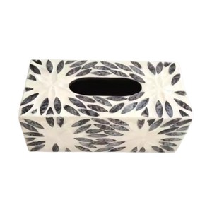 Caja de pañuelos rectangular de alta gama con incrustaciones de nácar y madera hecha a mano para decoración del hogar - Product Image 1