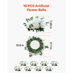 10 Piezas de Rosas Blancas Artificiales de 17.7 Pulgadas de Diámetro, Arreglo de Flores Artificiales, Ramo de Boda, Decoraciones de Mesa, Centros de Mesa - Product Image 3