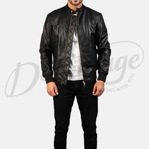 Blouson Bomber en Cuir Noir Premium pour Homme, Veste Moto en Peau de Mouton Véritable Texturée Perforée, Coupe Slim, Fermeture Éclair, Style Universitaire - Product Image 1