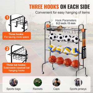 4-Layer rotolamento basamento attrezzature sportive portaoggetti Garage portabottiglie per calcio porta portapacchi ganci cestini - Product Image 4