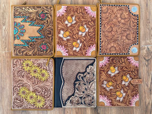 A4 Multifunctional Zipper Hand <b>Leather</b> Document File Holder Ring Binder Custom Office Genuine <b>Leather</b> Floral Portfolio Organizer - Product Image 3