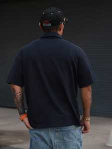 Polo à manches courtes pour homme avec imprimé lettres, bleu marine, été - Product Image 2