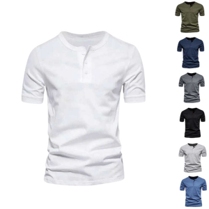 เสื้อยืดแขนสั้นผู้ชายสีเทา ทรงปกติ สไตล์ลำลอง คอกลม สีพื้น ย้อมสีเรียบ - Product Image 5