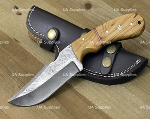 Cuchillo de hoja fija con mango de madera industrial UA Supplies, acero de Damasco, punta de gota, 0.5mm de grosor, 8 pulgadas de longitud total, para exteriores y EDC - Product Image 3