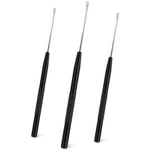 Black Metal Handle Hair Extension Loop <b>Threader</b> Latch Hook Micro Link Pulling <b>Needle</b> Tool Set For Professional Salon Supply - Product Image 1