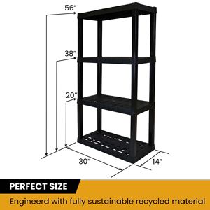 <b>Garage</b> <b>Shelves</b> Heavy Duty 4-Tier <b>Plastic</b> Storage Unit 57"H X 30"W X 14"D Black 400 Lbs Capacity - Product Image 2