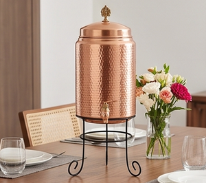 Fontaine à eau artisanale en cuivre avec finition martelée et couvercle, distributeur de boissons en métal de style vintage pour la cuisine - Product Image 5