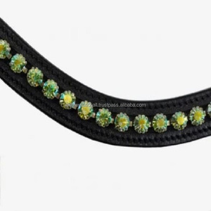 Conception personnalisée Offre Spéciale forme de vague en cuir noir Horse Brow Band avec cristaux vert clair Set Diamante Bling brow band - Product Image 6