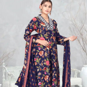 Conjunto de kurta azul estampado de la colección Magic con cuello en V para propietarios de boutiques, precio al por mayor, tallas de M a 3XL - Product Image 1