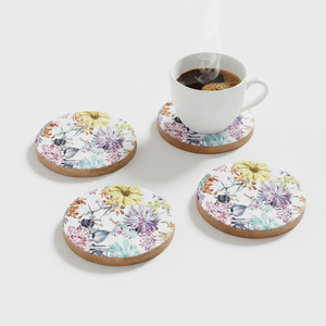 Classic Decorative Wooden Enamel Mug Coasters with Colorful Printed <b>Artwork</b> for Home Kitchen Office Dining Table Accessories - Product Image 4