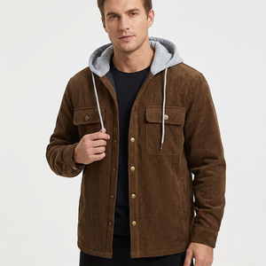 Men's Brown Coated Canvas Long Stand Collar Shirt Jacket with Front Pockets Regular Fit <b>Winter</b> Casual Wear - Product Image 6