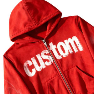 Custom Printed <b>Red</b> Hoodie <b>Men</b> Regular Fit Zipper Front Pocket Casual Autumn Cotton French Terry <b>Sweatshirt</b> - Product Image 5