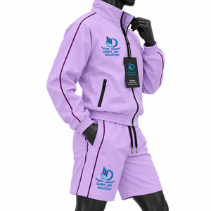 <b>Men's</b> <b>Purple</b> Windbreaker <b>Suit</b> Set Sporty Polyester Shorts Breathable Stand Collar Spring Wear - Product Image 3
