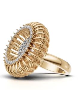 Bague de cocktail en or 10 carats pour femme, motif fleur, sertie de diamants ronds, style glamour, bague de fiançailles - Product Image 2