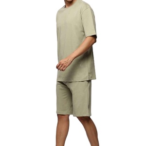 Ensemble de t-shirts pour hommes de haute qualité, couleur unie, col rond, manches courtes, en coton tricoté, tenue décontractée d'été, vêtements en deux pièces - Product Image 4