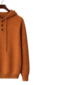 เสื้อฮู้ดไหมพรมสีสนิมสำหรับผู้ชายแบบสั่งทำพิเศษ กระดุมสามเม็ด ผ้าคอตตอนผสมเนื้อนุ่ม อุ่นสบายสำหรับฤดูหนาว สไตล์ลำลองแนวสตรีทแวร์ รับทำโลโก้ตามสั่ง OEM - Product Image 2