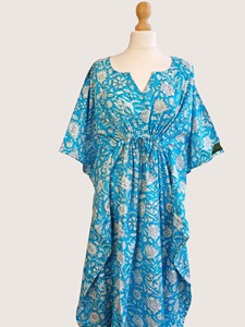 Bata Larga Estampada Floral para Mujer, Cuello en V, Manga Corta, Suave, Informal, para Verano, 100% Algodón, Cierre con Cordón - Product Image 2