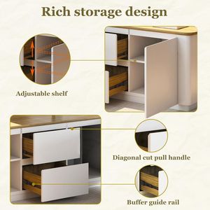 Scrivania direzionale a forma di L da 86 pollici, regolabile in altezza, con cassetti, ripiani e divisorio per la privacy, noce chiaro - Product Image 4