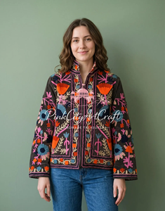 Suzani brodé à la main en velours respirant, fini, pour femme, style vintage cachemiri, bohème, traditionnel indien, artisanal, taille standard - Product Image 1