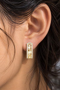 Pendientes de Diamantes Cultivados en Laboratorio con Corte Brillante, Oro de 14K/18K, Aro Geométrico con Pavé, 0.40 CTW DEF VVS, Chapados en Rodio, Elegantes para Boda - Product Image 2