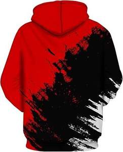 <b>Boys</b> Red <b>Black</b> White Brushstroke Hooded Sweatshirt Tracksuit Set Casual Full Sleeve Drawstring Pants Autumn Sporty Style - Product Image 5