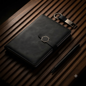 Coffret Cadeau d'Entreprise Noir Professionnel avec Couverture de Bouton en Éponge Premium, Agenda Relié 192 Pages, Porte-clés Métallique Élégant - Product Image 5