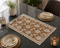 Ensemble de sets de table vintage marron à motifs floraux, imprimés à la main, 100% coton, qualité export, lavables, chef-d'œuvre artisanal