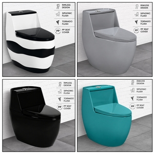 Inodoro APPLE de una pieza, moderno, alargado, con sifón en S y en P, ecológico, fácil de limpiar (4 colores: WaveBlackGlossy, Royal Palm) - Product Image 2