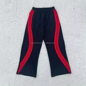 Yan şerit ile özel Logo % 100% pamuk rahat gevşek Sweatpants özel erkekler spor ter egzersiz Fitness uzun erkek pantolon ve pantolon