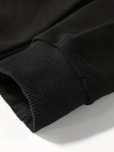 Sweat-shirt à capuche noir pour homme, manches régulières, couleur unie, tricot en coton, vêtement d'automne - Product Image 4