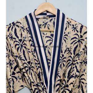 Kimono de Algodón Indio al Por Mayor a Bajo Precio, Fabricante de Kimonos de Algodón con Estampado a Mano, Kimono Largo de Diseñador para Mujer - Product Image 4